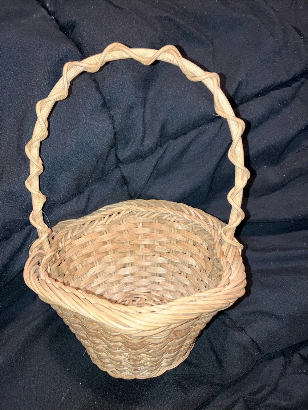 Small Handwoven Natural Wicker Basket with Twisted Handle